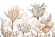 an artistic drawing of flowers on a white background