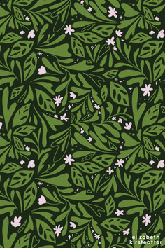 green leaves and pink flowers on a black background