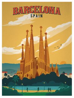 an image of barcelona spain travel poster