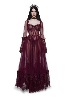 Long Witchy Dress, Skeleton Wedding Dress, Vampire Goth Outfits Dresses, Plus Size Red Lace Dress, Gothic Witch Costumes Victorian Goth, Vampire Ball Costume, Draculas Bride Costume, Goth Burlesque Outfit, Gothic Burgundy Dress