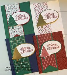 three christmas cards with different designs on them