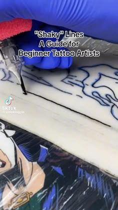 someone is using a sewing machine to make tattoos on the back of a surfboard