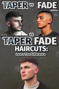 3 men with taper fade haircut styles comparison Mens Haircut Faded Sides, Taper Drop Fade, Tapered Fade Men, Men’s Mid Taper Fade, Bald Taper Fade Haircut, Mens Taper Haircut, Low Taper Fade Haircut Straight Hair, Fade Vs Taper, Low Taper Fade Haircut Black