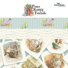 the peter rabbit friends paper pad is shown with many pictures and words on it's side