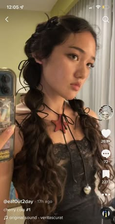 Claw Clip Hairstyles Pigtails, Cute Aesthetic Costumes, Black Haired Characters Halloween, Alternative Bridesmaid Hair, Cool Asian Hairstyle, Jewels On Hair, Piggytails Hair, Pirate Look Makeup, Hair Styles That Hide Big Ears