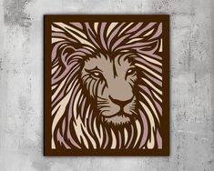 a lion's head is shown on a brown and pink square tile wall art