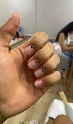 Men’s Gel Manicure, Men’s Valentines Nails, Valentines Day Nails Men, Tomboy Nails Ideas Short, Men’s Manicure, Manicure For Men, Bf Nails, Hearts Manicure, Tomboy Nails