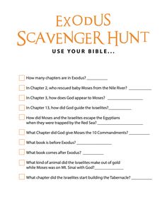 FREE Exodus Bible Scavenger Hunt - Children's Ministry Deals Jude Bible, Bible Scavenger Hunt, Bible Games For Kids, Jonah Bible, Job Bible, Exodus Bible, Youth Bible Study, Childrens Ministry Curriculum, Sunday School Curriculum