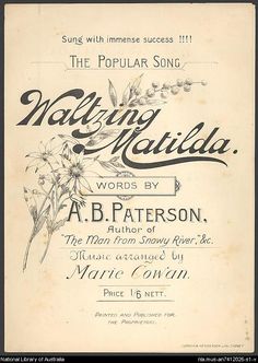 an advertisement for the popular song walking matilda by ab paterson, which was written in 1897