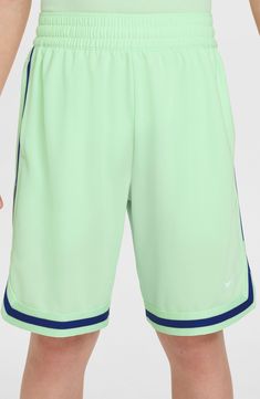 Ready to play in any activity, these lined athletic shorts wick away sweat and sport handy pockets to hold your young athlete's gametime essentials. 7 1/2" inseam; 20" leg opening; 10 1/2" front rise; 12 1/2" back rise (size medium) Elastic/drawstring waist Front slant pockets; side-seam zip pocket Lined Dri-FIT moisture-wicking technology 100% polyester Machine wash, dry flat Imported Young Athletes, Nike Kids, Ready To Play, Athletic Shorts, Drawstring Waist, Dri Fit, Moisture Wicking, To Play, Nordstrom