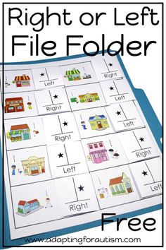 a printable sight book with the words right or left, file folder and pictures on it