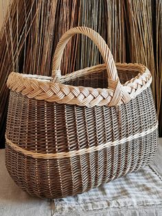 a woven basket sitting on top of a table