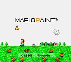 an old - school video game with mario and other characters in the background, as well as text that reads mario paint