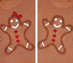 two knitted sweaters with ginger faces on them