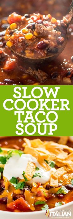 slow cooker taco soup in a white bowl