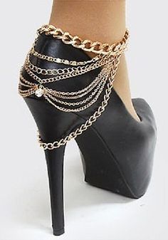 Rhinestone Gold Chain Anklet Gold Chain Anklet, Ankle Jewelry, Jewelry Roll, Ankle Chain, Chunky Shoes, Tassels Fashion, Glitter Shoes, Chain Anklet, Anklet Jewelry