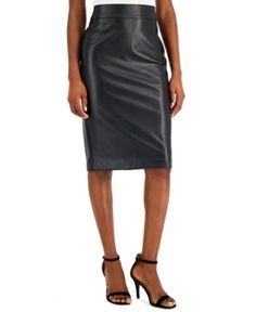 An edgy-chic take on the pencil skirt, Anne Klein revives your office wardrobe with this sophisticated faux-leather skirt. Unlined Pull-on style Imported Approx. length: 27"; Pencil silhouette Dry clean Polyester/elastane Ap Outfits, Office Wardrobe, Pencil Silhouette, Le Suit, Edgy Chic, The Pencil, Karl Lagerfeld Paris, Faux Leather Skirt, Black Xs