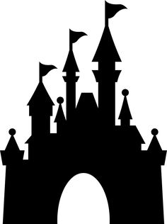 a black and white silhouette of a castle with flags on it's roof,