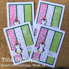 three christmas cards with penguins on them