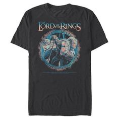 Get the one tee to rule them all with an officially licensed Lord of the Rings style! The beloved J. R. R. Tolkien novels and blockbuster films come to life with epic apparel for the whole family featuring all your favorite classic characters! This Men's Fellowship of the Ring Distressed Character Ring Graphic T-Shirt features a distressed graphic of Frodo Baggins, Samwise Gamgee, Meriadoc Brandybuck, and Peregrin Took encircled by the Black Speech inscription and the movie logo above them. Goll Lord Of The Rings Fellowship, Samwise Gamgee, Classic Characters, Fellowship Of The Ring, The Lord Of The Rings, Graphic Tee Design, Shirt Store, The Ring, The Rings