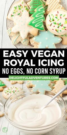 easy vegan royal icing no eggs, no corn syrup on a plate with cookies