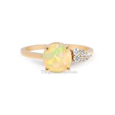 Opal Engagement Ring/Natural Ethiopian Opal Rose Gold Diamond Cluster Ring/14k Solid Gold/Unique Bridal Anniversary Ring/Opal Gold Jewelry  CUSTOM/DUTY FREE SHIPPING WORLDWIDE, BUYERS DON'T HAVE TO PAY ANY CUSTOM FEES WHILE IMPORTING  Details Material: 14k/18k Gold Color Options: Yellow Gold, White Gold, Rose Gold ★ Center Stone Ethiopian Opal, Round Size: 8 mm Approx Weight (Ct): 1.215 ★ Accent Stones Diamond/cz Round Size: 1.8 mm * 2 Nos, 1.5mm * 3 Nos Approx Weight (Ct): 0.092 ★ 100% Natural Ethiopian Opal Round Ring Fine Jewelry, Gold Engagement Ring Unique, Push Present, Opal Engagement Ring, Engagement Ring Unique, Ring Opal, Opal Engagement, Engagement Rings Opal, Wedding Bridal Jewellery