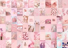 a collage of pink and white images