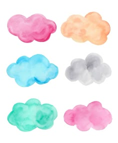 watercolor clouds in different colors on a white background