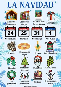 the spanish calendar for christmas and new year's eve is shown in this image