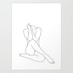 a black and white drawing of a woman sitting on the floor with her legs crossed