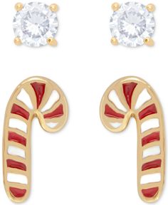 in stock Macys Jewelry, Sapphire Solitaire, Silver Sparkle, Jewelry Repair, Candy Canes, Stud Earrings Set, Silver Enamel, White Sapphire, Gold Plated Sterling Silver