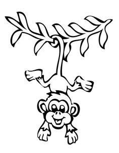 a monkey hanging upside down from a tree branch with leaves on it's back