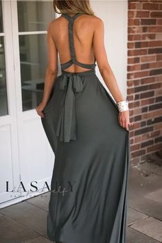 Lasaky - Elegant Cross-Back Strappy Maxi Dress Tied Maxi Dress, Bare Back Dress, Split Dress Thigh, Very Short Dress, Cheap Bridesmaid Dresses, Rockabilly Dress, Dinner Dress, Plus Size Maxi Dresses, Maxi Dress Party