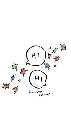 two speech bubbles with the words h and i in them, flying through the air