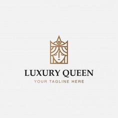 the luxury queen logo is designed with gold and black colors, as well as an elegant crown