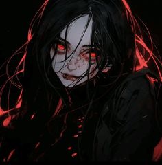 a woman with red eyes and blood on her face