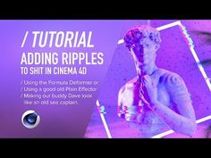 a man with his face covered in purple and white paint, next to the words'adding ripples to sht in cinema 4 0