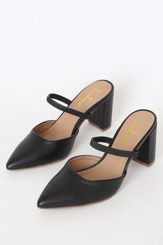 Cute Black Mules - Pointed-Toe Mules - Black Mule Pumps Closed Toe Black Heels, Work Mules, Professional Shoes Women, Business Shoes Women, Mule Pumps, Business Heels, Black Pointed Heels, Vegan Shoes Women, Black Pointed Toe Heels