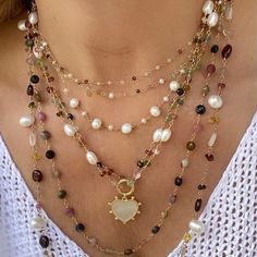 Chain And Bead Necklace, Gold Beaded Jewelry, Bead Necklace Ideas, Large Necklaces, Long Beaded Necklaces, Gems Necklace, Necklaces Layered, Homemade Necklaces, Rosary Style Necklace