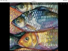 a painting of many different colored fish