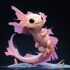 a pink and white gecko is standing on its hind legs