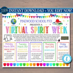 a printable school spirit week poster