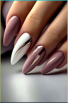 Nail Art Latest Designs, Mauve Nails With Design, Nail Designs Accent Nail, Neutral Nails Acrylic Almond, Fall Matte Nail Designs, Fall Nails Simple Almond, Classy Autumn Nails, Business Nails Classy, Classy Nail Ideas