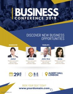 the business conference flyer is designed to look like it has an image of people on it