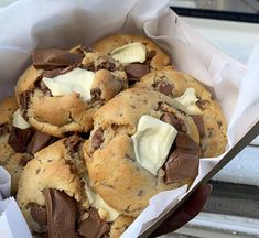 chocolate chip cookies with white butter in a basket