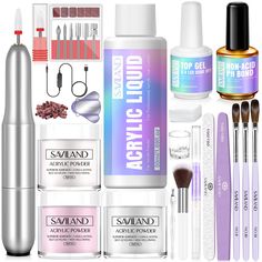 PRICES MAY VARY. 【Acrylic Nail Kit For Beginners】Saviland acrylic nail kit comes with clear/white/pink acrylic powder, an electric nail drill kit, 1*50ml acrylic liquid, 1*glass dappen dish, 1*acid-free PH bond, 1*no wipe top coat, acrylic nail brush (8/10/12) with different functions, 2pcs nail tools (nail file & buffer) and 100pcs nail forms and to meet the nail art needs, includes everything you need to get started acrylic nail art. This nail kit is compatible with gel nail polish and dip pow Acrylic Nail Starter Kit, Pink Acrylic Powder, Professional Acrylic Nail Kit, Dappen Dish, Acrylic Nail Supplies, Acrylic Nail Powder, Acrylic Nail Brush, Acrylic Nail Set, Acrylic Liquid