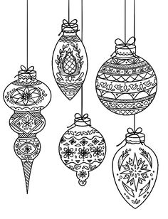 christmas ornaments hanging from strings coloring page