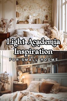 there are two pictures with the words light academy inspiration for small rooms on them and below