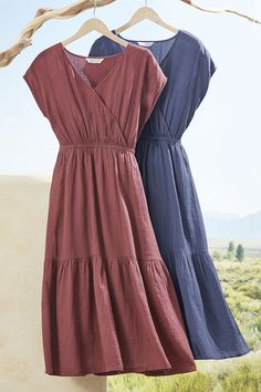 Midi Modest Dresses, Gauze Dress, Summer Fashion Dresses, Faux Wrap Dress, Modest Dresses, Modest Outfits, Sewing Dresses, Simple Dresses