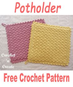 two crocheted potholders are shown with the text, free crochet pattern